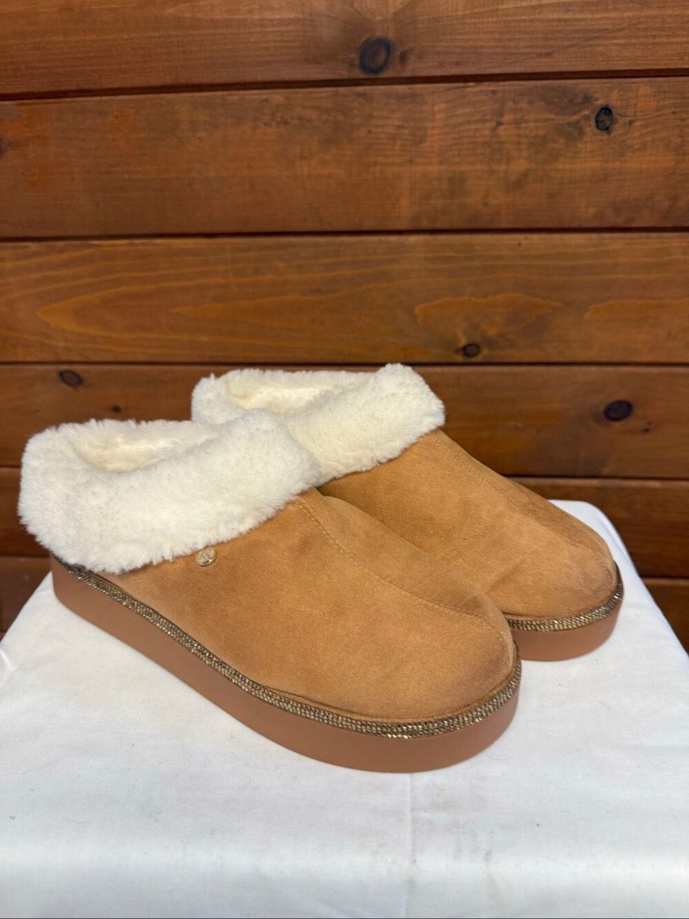 Joy Mangano Joy Glamorous Cozy Slippers with Orthotic Insole Sz 10 WIDE NWOT